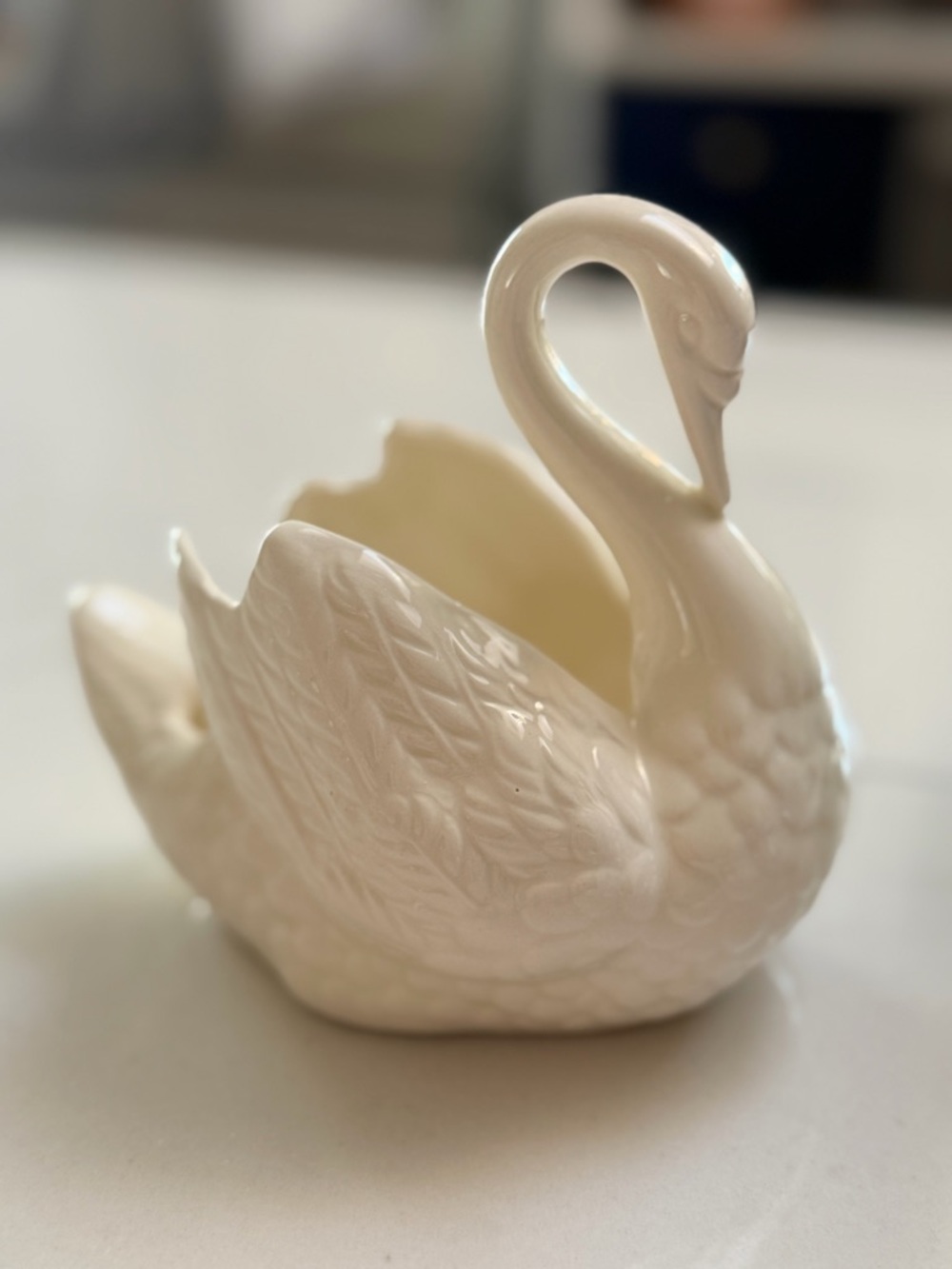 Vintage White Ceramic Swan Planter